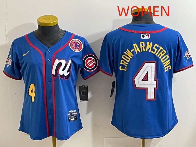 Women Chicago Cubs #4 Crow-Armstrong Blue MLB All star Nike 2025 Jersey style 005->youth mlb jersey->Youth Jersey